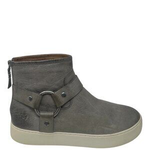 Frye Lena Harness Grey Distressed Leather Platform Bootie 8.5 Equestrian Comfort
